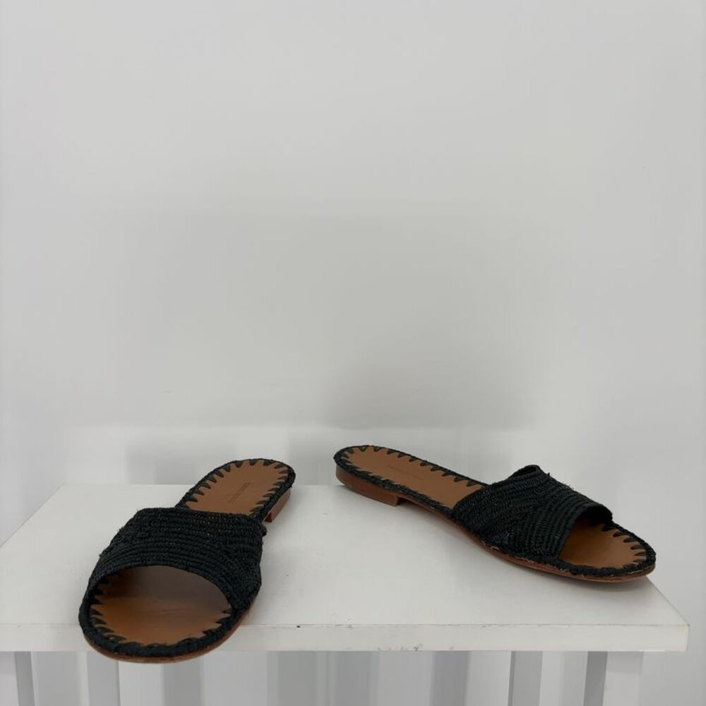 Carrie Forbes Black Fati Raffia Woven Sandals - Size 7.5-8 / 39